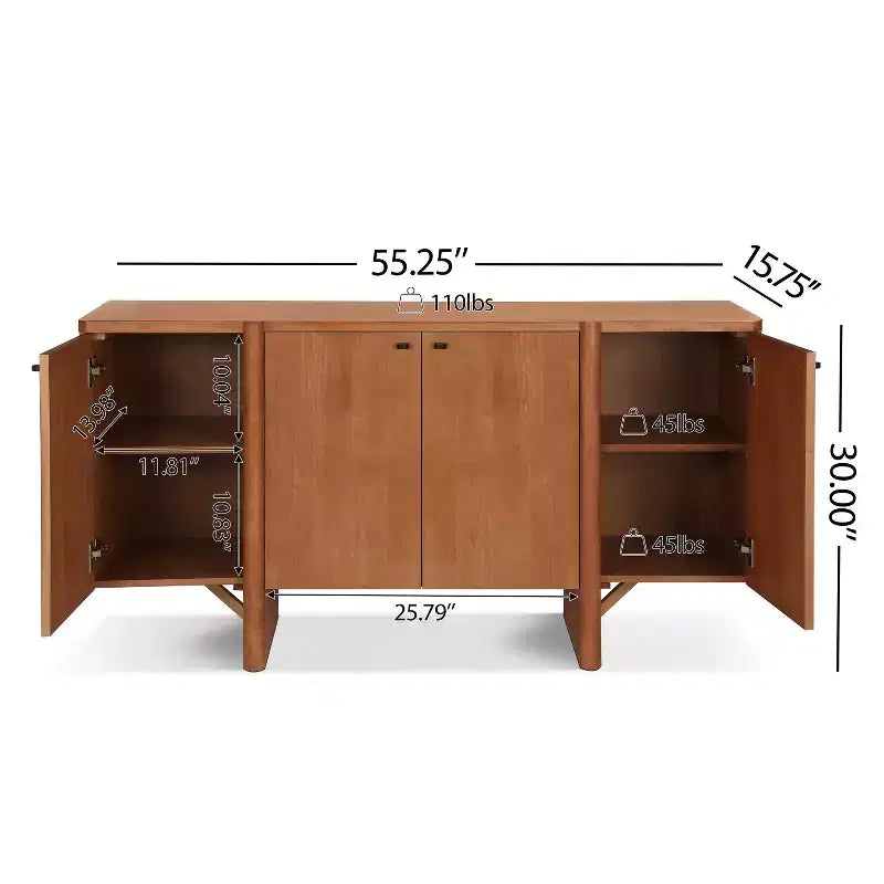 Modern Wood Storage Sideboard with Adjustable Shelves
