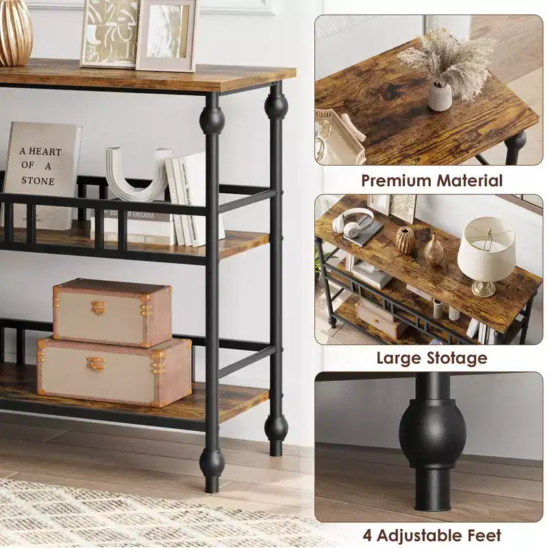 Narrow Console Table with Storage Rack
