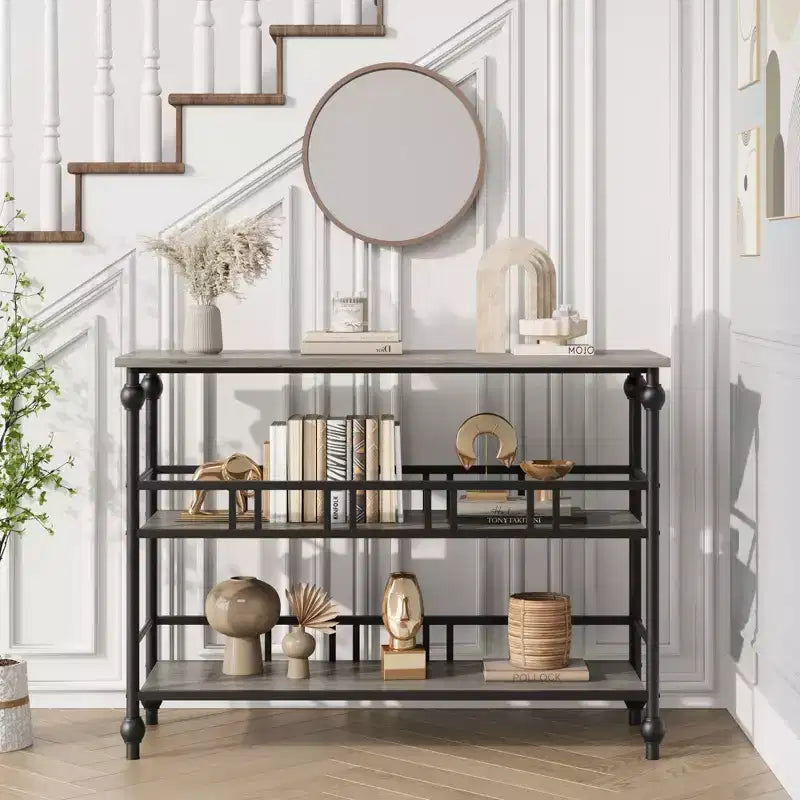 Narrow Console Table with Storage Rack