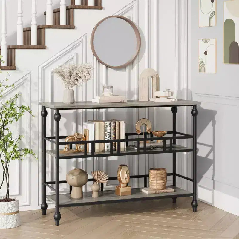Narrow Console Table with Storage Rack