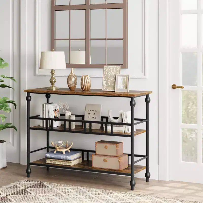 Narrow Console Table with Storage Rack
