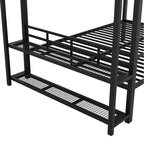 Full Size Metal Bunk Bed with LED Light Strips, Open Storage Shelves and Hooks