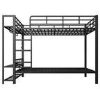 Full Size Metal Bunk Bed with LED Light Strips, Open Storage Shelves and Hooks