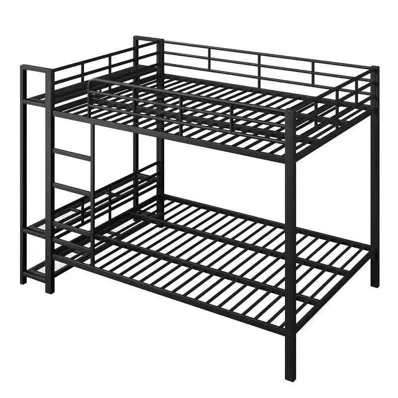 Full Size Metal Bunk Bed with LED Light Strips, Open Storage Shelves and Hooks