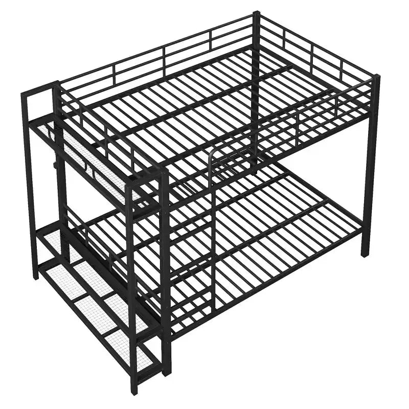 Full Size Metal Bunk Bed with LED Light Strips, Open Storage Shelves and Hooks