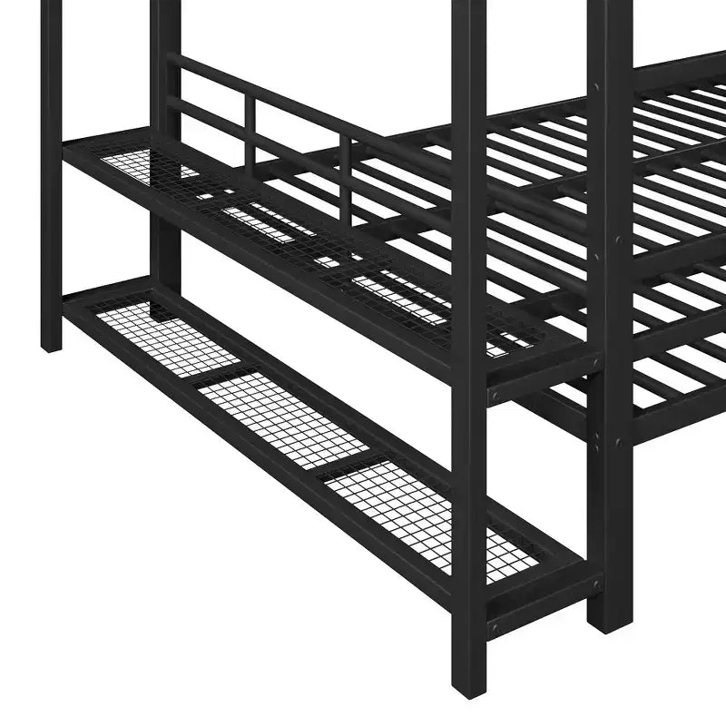 Full Size Metal Bunk Bed with LED Light Strips, Open Storage Shelves and Hooks