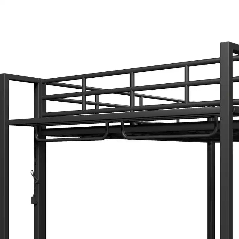 Full Size Metal Bunk Bed with LED Light Strips, Open Storage Shelves and Hooks