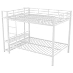 Full Size Metal Bunk Bed with LED Light Strips, Open Storage Shelves and Hooks