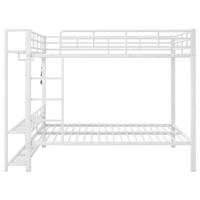 Full Size Metal Bunk Bed with LED Light Strips, Open Storage Shelves and Hooks