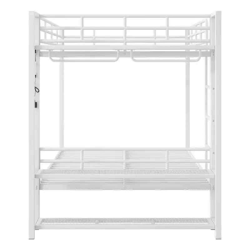 Full Size Metal Bunk Bed with LED Light Strips, Open Storage Shelves and Hooks