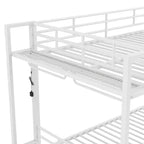 Full Size Metal Bunk Bed with LED Light Strips, Open Storage Shelves and Hooks
