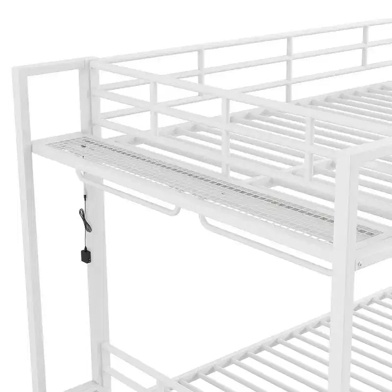 Full Size Metal Bunk Bed with LED Light Strips, Open Storage Shelves and Hooks