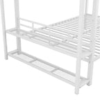 Full Size Metal Bunk Bed with LED Light Strips, Open Storage Shelves and Hooks