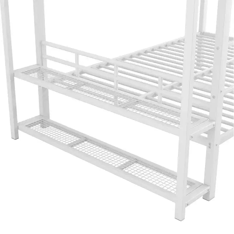 Full Size Metal Bunk Bed with LED Light Strips, Open Storage Shelves and Hooks