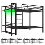 Full Size Metal Bunk Bed with LED Light Strips, Open Storage Shelves and Hooks