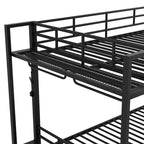 Full Size Metal Bunk Bed with LED Light Strips, Open Storage Shelves and Hooks
