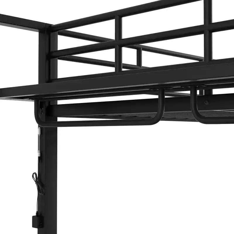 Full Size Metal Bunk Bed with LED Light Strips, Open Storage Shelves and Hooks