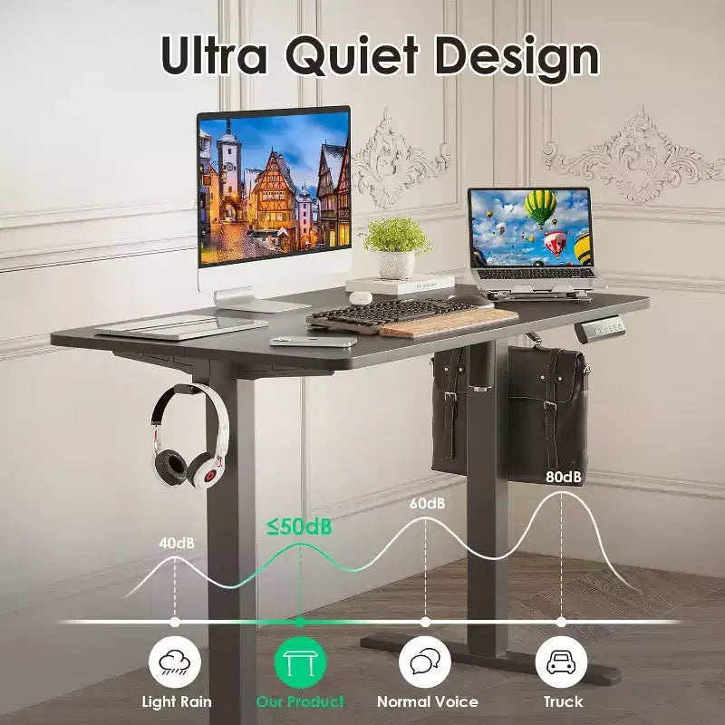 40 x 24 Electric Height Adjustable Standing Desk, Black Desktop with Splice Board