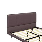 Floating Platform Bed with LED Lights and PU Leather Upholstery