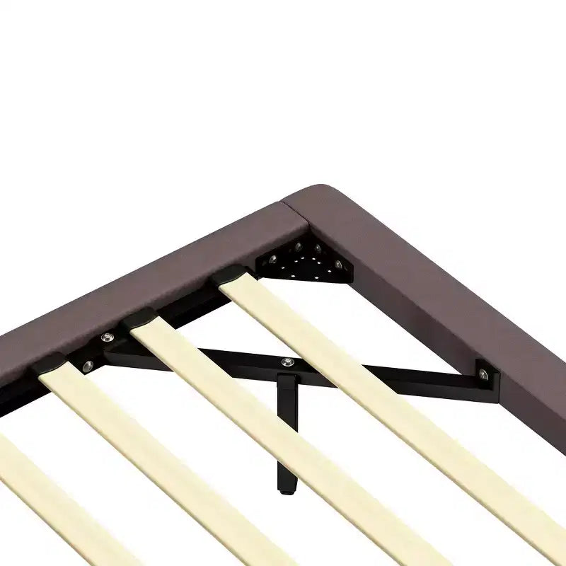 Floating Platform Bed with LED Lights and PU Leather Upholstery