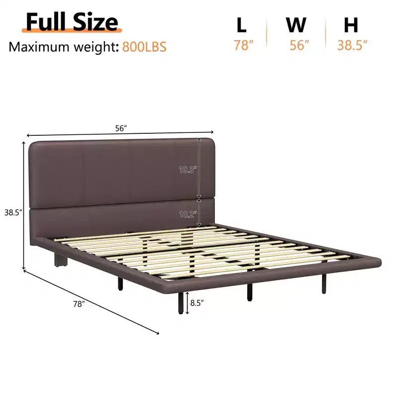 Floating Platform Bed with LED Lights and PU Leather Upholstery