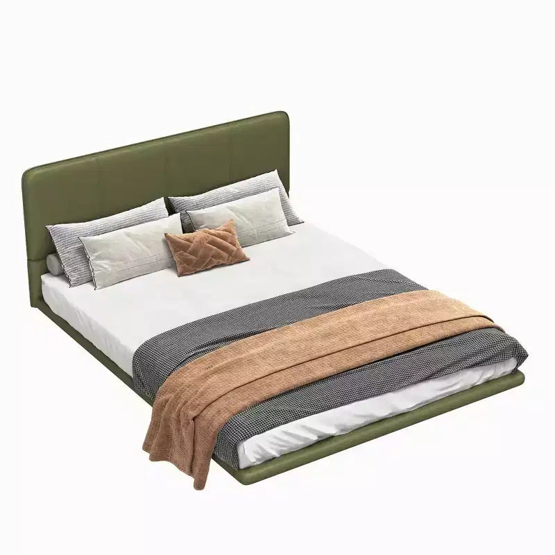 Floating Platform Bed with LED Lights and PU Leather Upholstery