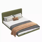 Floating Platform Bed with LED Lights and PU Leather Upholstery