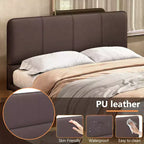 Floating Platform Bed with LED Lights and PU Leather Upholstery