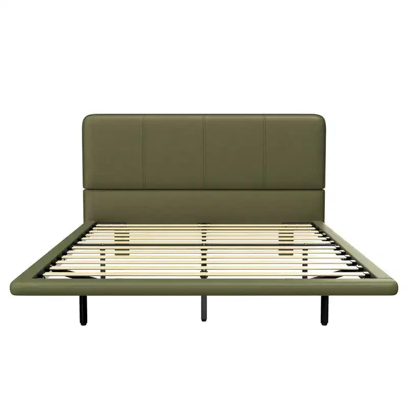 Floating Platform Bed with LED Lights and PU Leather Upholstery