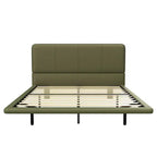Floating Platform Bed with LED Lights and PU Leather Upholstery