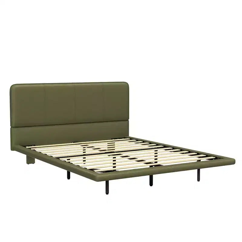 Floating Platform Bed with LED Lights and PU Leather Upholstery