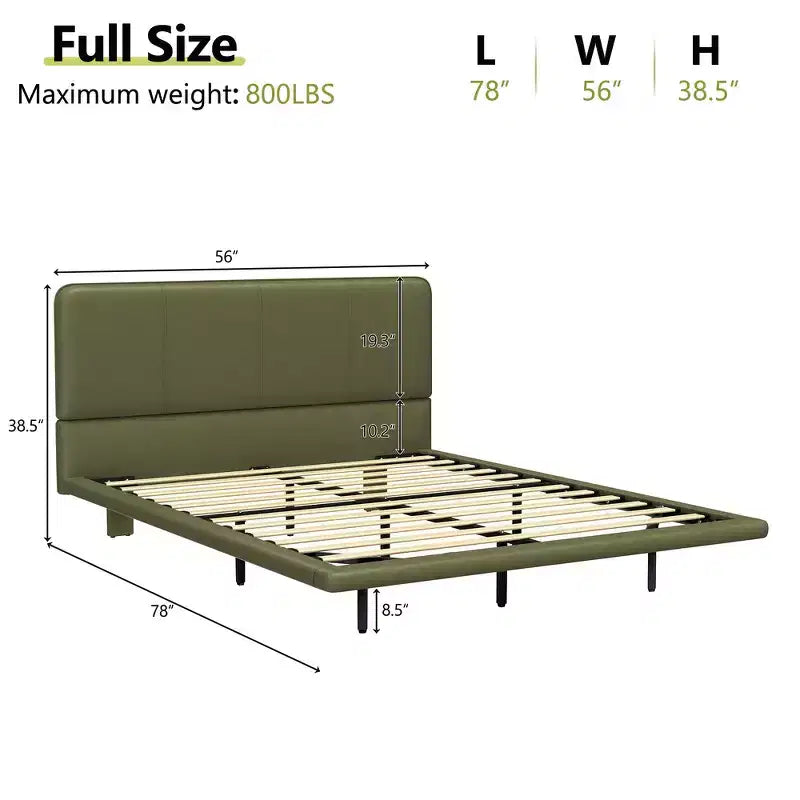 Floating Platform Bed with LED Lights and PU Leather Upholstery