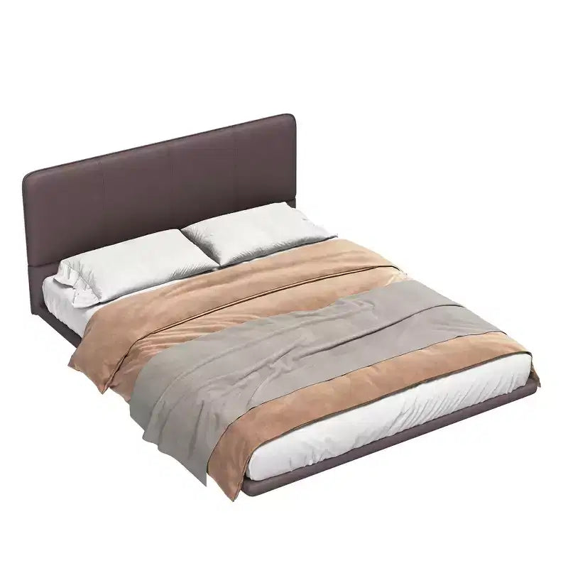 Floating Platform Bed with LED Lights and PU Leather Upholstery