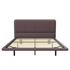 Floating Platform Bed with LED Lights and PU Leather Upholstery