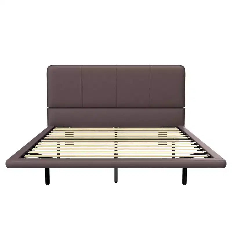 Floating Platform Bed with LED Lights and PU Leather Upholstery
