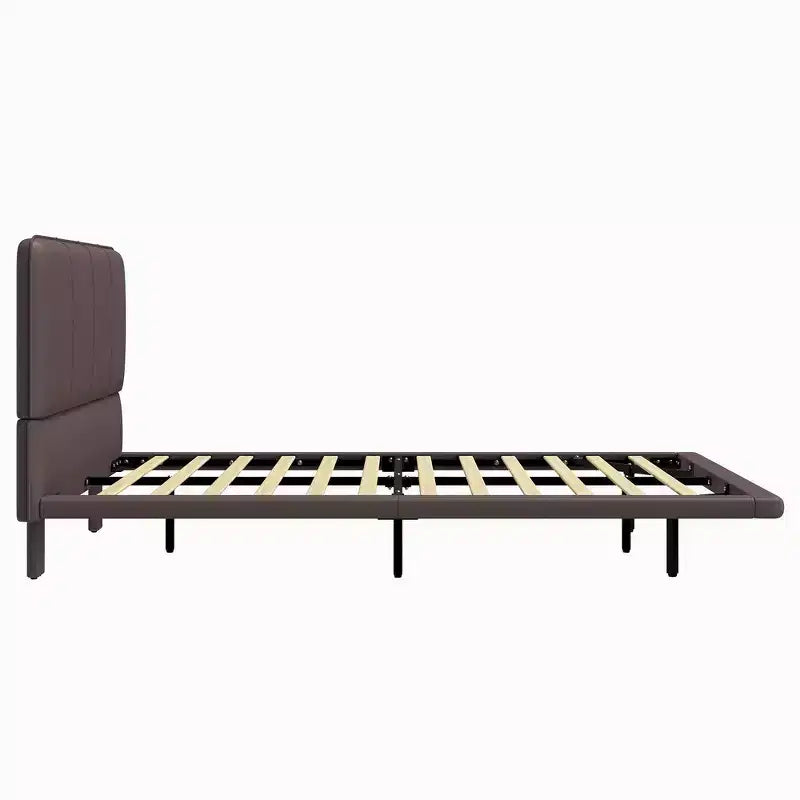 Floating Platform Bed with LED Lights and PU Leather Upholstery