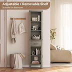 Tall Narrow Storage Cabinet with Door and Drawer – Grey