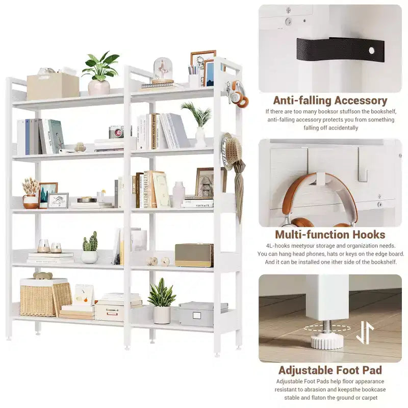65.8in L-Shaped 5-Tier Convertible Corner Bookshelf with Metal Frame