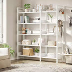 65.8in L-Shaped 5-Tier Convertible Corner Bookshelf with Metal Frame