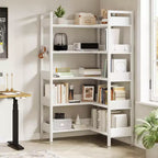65.8in L-Shaped 5-Tier Convertible Corner Bookshelf with Metal Frame