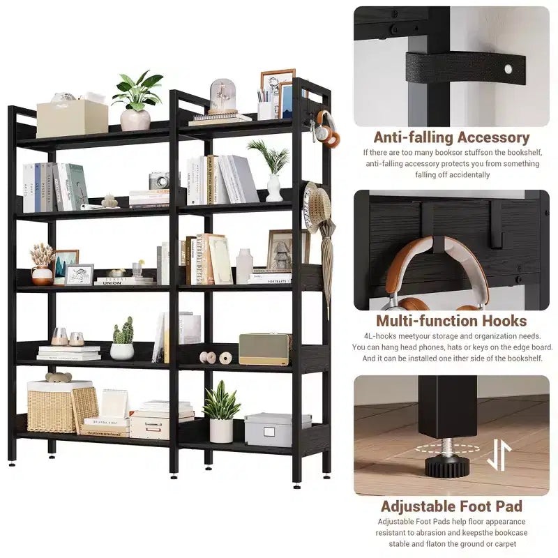 65.8in L-Shaped 5-Tier Convertible Corner Bookshelf with Metal Frame