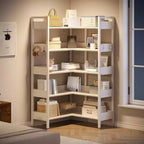 65.8in L-Shaped 5-Tier Convertible Corner Bookshelf with Metal Frame