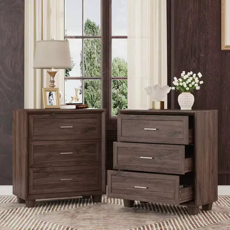 3-Drawer Nightstand with Vintage Wood Finish