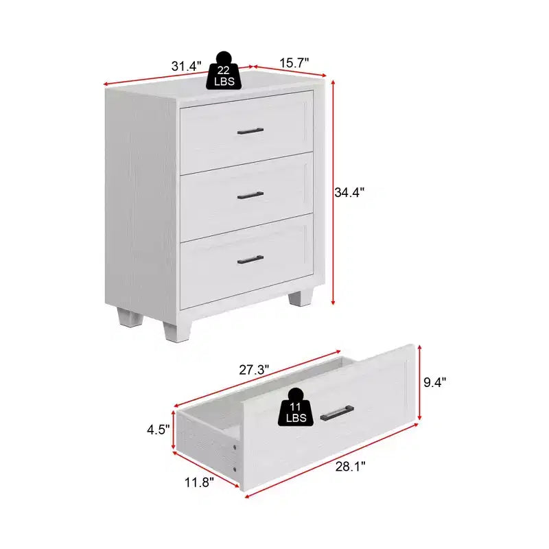 3-Drawer Nightstand with Vintage Wood Finish