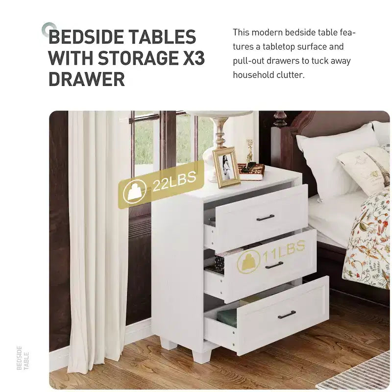 3-Drawer Nightstand with Vintage Wood Finish