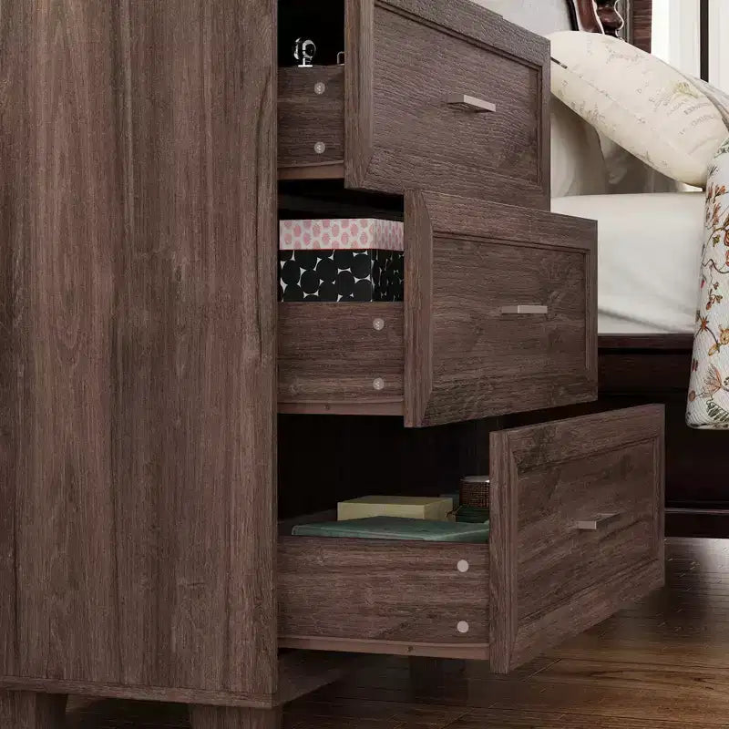 3-Drawer Nightstand with Vintage Wood Finish
