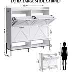 48.4" White Shoe Cabinet with 4 Flip Drawers and Metal Legs