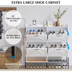 48.4" White Shoe Cabinet with 4 Flip Drawers and Metal Legs