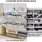 48.4" White Shoe Cabinet with 4 Flip Drawers and Metal Legs