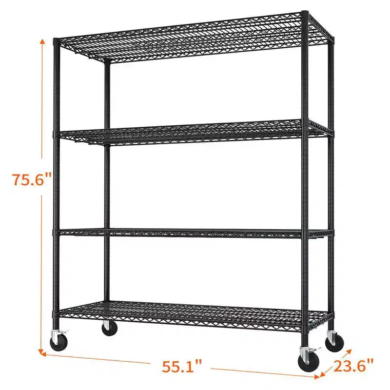 Heavy Duty Steel Wire Shelving Unit with Wheels – 4 Tiers, 2500 lbs Capacity